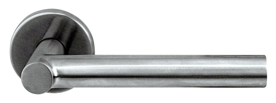 Türdrücker Paar mit Drückerrosette "L-kurz" aus Edelstahl 1.4301, inkl. 8 mm Drückerstift
