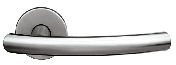 Türdrücker Paar mit Drückerrosette "halbrund" aus Edelstahl 1.4301, inkl. 8 mm Drückerstift