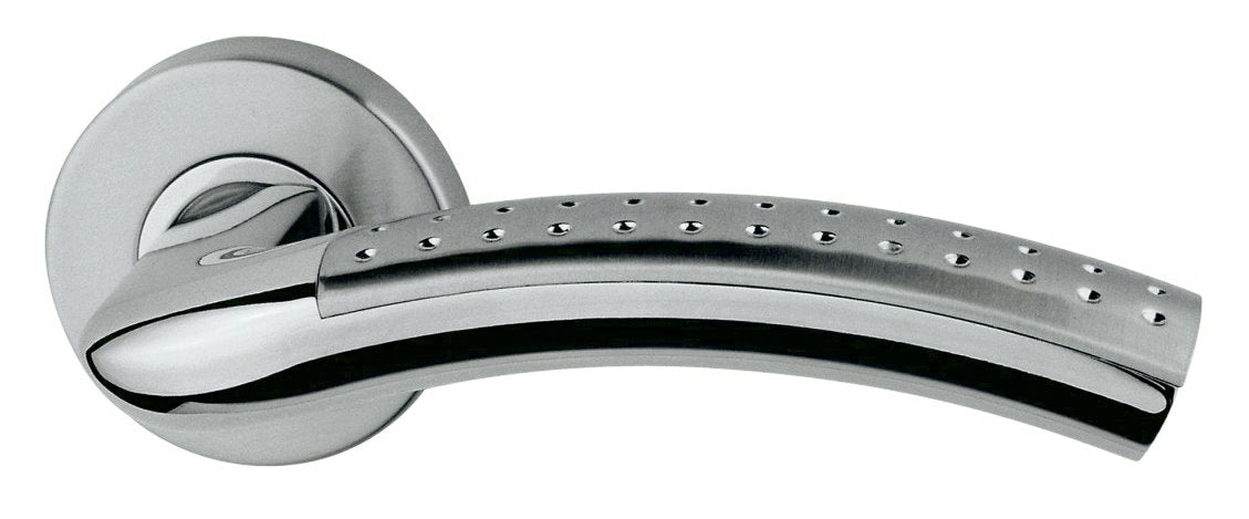 Türdrücker Paar mit Drückerrosette "Bogen Grip" aus Edelstahl 1.4301, inkl. 8 mm Drückerstift