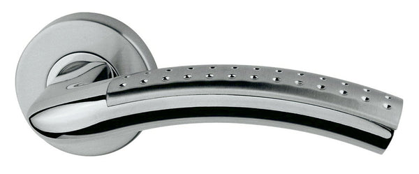 Türdrücker Paar mit Drückerrosette "Bogen Grip" aus Edelstahl 1.4301, inkl. 8 mm Drückerstift