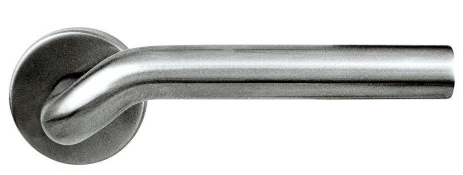 Türdrücker Paar mit Drückerrosette "abgewinkelt" aus Edelstahl 1.4301, inkl. 8 mm Drückerstift