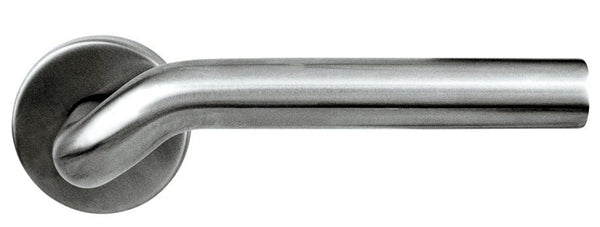 Türdrücker Paar mit Drückerrosette "abgewinkelt" aus Edelstahl 1.4301, inkl. 8 mm Drückerstift