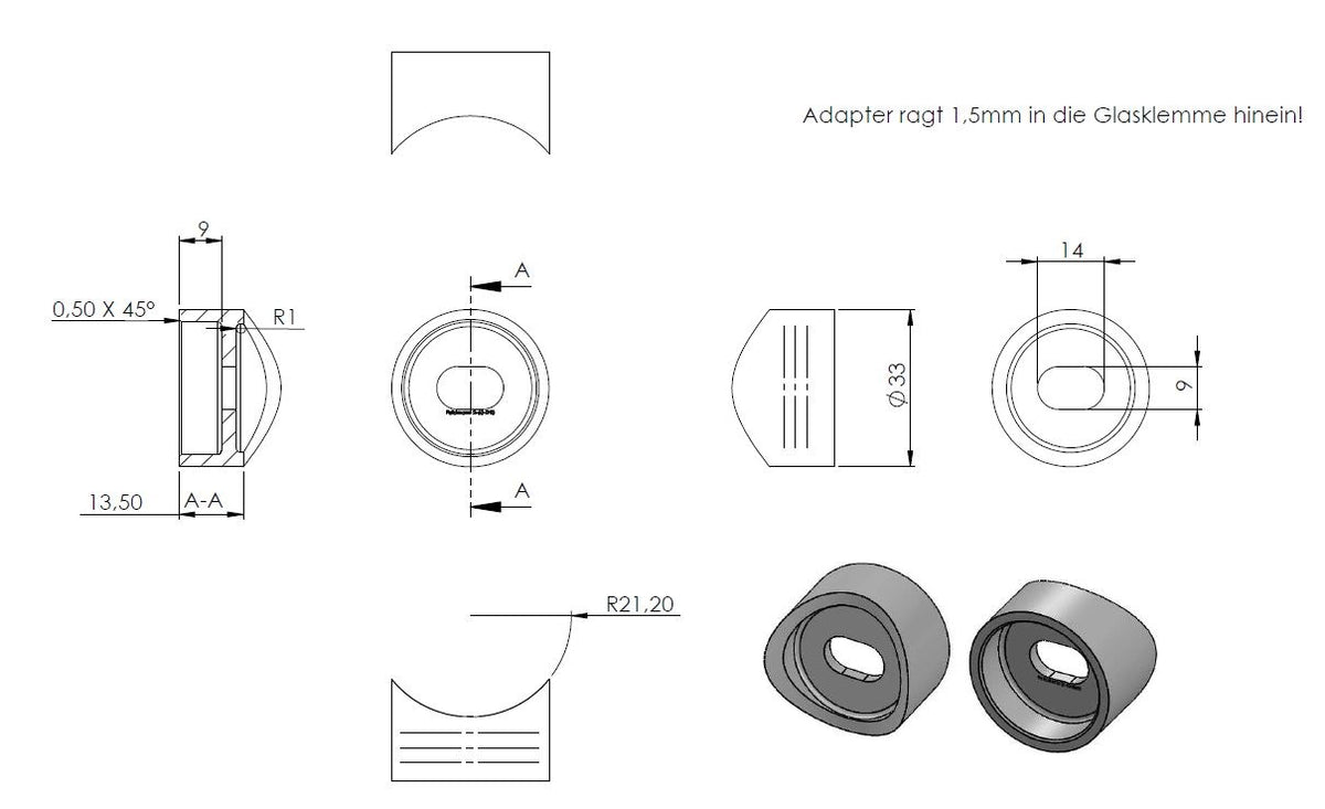 Adapterstück, Anschluss für ø 42,4mm Rohr