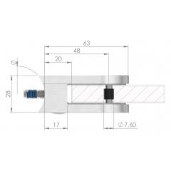 Glasklemme Modell 12, Anschluss für ø 33,7mm Rohr, Zinkdruckguss Edelstahleffekt für 6,00mm Glas