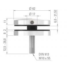 Glas-Punkthalter ø 62mm für Glas 6,0-21,52mm, flacher Anschluss