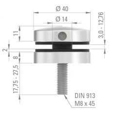Glas-Punkthalter ø 40mm, für Glas 3,0-12,76mm, flacher Anschluss