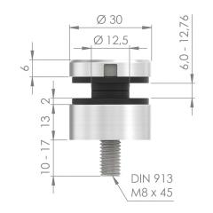 Glas-Punkthalter ø 30mm für Glas 6,0-12,76mm, flacher Anschluss