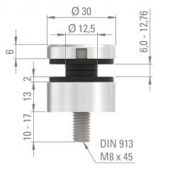 Glas-Punkthalter ø 30mm für Glas 6,0-12,76mm, flacher Anschluss