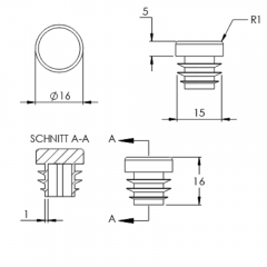 Kunststoff Einsteckkappe für Rundrohr ø 16,0mm mit Wandstärke 1-2mm