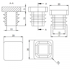 Kunststoff Einsteckkappe für Vierkantrohre 20 x 20mm mit Wandstärke 1,5-2mm