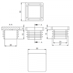 Kunststoff Einsteckkappe für Vierkantrohre 30 x 30mm mit Wandstärke 1,5-2mm