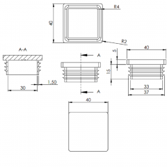 Kunststoff Einsteckkappe für Vierkantrohre 40 x 40mm mit Wandstärke 1,5-2mm