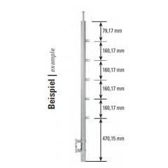 Edelstahlpfosten zur Wandmontage 42,4mm, L= 1190mm mit 5x Gewinde für Stabhalter