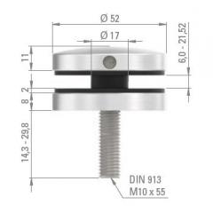 Glas-Punkthalter ø 52mm für Glas 6,0-21,52mm, flacher Anschluss