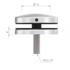 Glas-Punkthalter ø 72mm für 12,0-21,52mm, flacher Anschluss, V4A