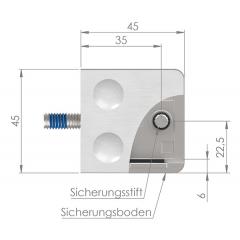 Glasklemme Modell 31, mit AbZ, flacher Anschluss, Zinkdruckguss Edelstahleffekt, für 6,00mm Glas